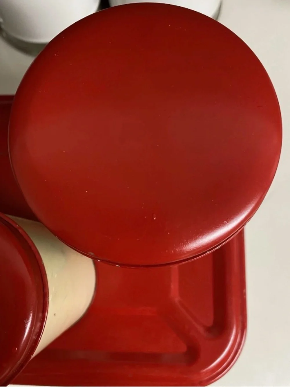 Vintage Strawberry Shabby Chic Hinged Red Metal Bread Box & Canister Set